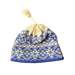 Vermont Originals 100 Percent Wool Hat Blue White Fair Isle One Size